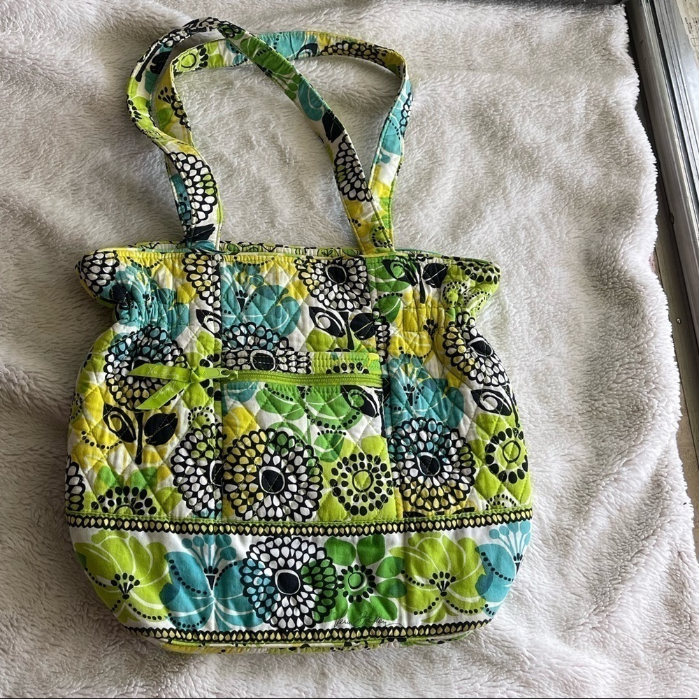 Vera Bradley Lime’s Up green white blue black floral quilted shoulder bag